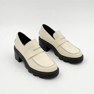 SOREL Viibe Moc II Platform Lug Loafers Cream Croc Women’s 8.5 NWOB